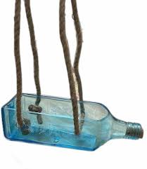 Blue Glass Bottle Hanging Planter For