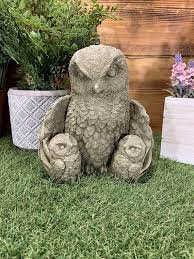 Stone Garden Cute Owl Family Concrete