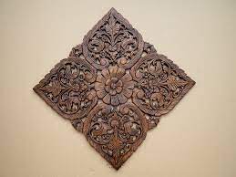 Thai Oriental Lotus Carved Wood Wall