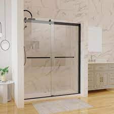 Inster 56 60 In W X 74 In H Roller Sliding Frameless Shower Door In Matte Black Finish With Clear Glass Horizontal Handle