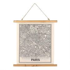 Paris Map Linen Scroll Wall Hanging