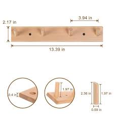 2 Pack Wall Mounted Wood Coat And Hat Rack 4 Hooks Light Brown
