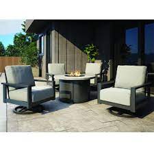 Elements Cushion Swivel Rocker Chairs With Timber Fire Table Patio Set