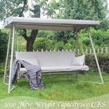 Clihome 3 Person Gray Patio Swing Chair