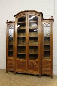 4 Door Walnut Art Nouveau Bookcase
