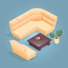 Isometric Cartoon Sofa Icon Isolated