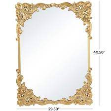 Litton Lane 41 In X 30 In Carved Acanthus Rectangle Framed Gold Fl Wall Mirror