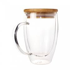Double Wall Clear Glass Mug With Bamboo