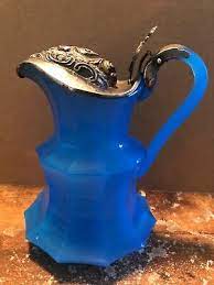 Blue Opaline Glass Water Pitcher