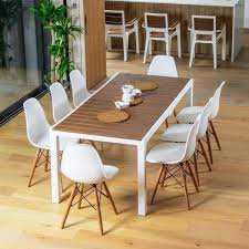 Inval Madeira 9 Piece Indoor Outdoor Rectangular Table Set 29 1 8 H X 35 7 16 W X 71 D White Teak Brown