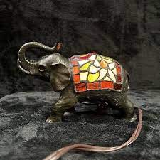 Vtg Elephant Lamp Mosaic Art Stained