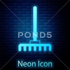 Glowing Neon Garden Rake Icon Isolated