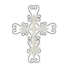 Cross Wall Decor With Metal Scrollwork