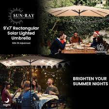 9 Ft X 7 Ft Rectangular Solar Lighted Market Patio Umbrella In Taupe