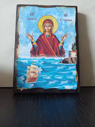 Mermaid Greek Aged Wooden Holy Icon