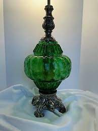 Vintage Glass Blown Lamp Green And