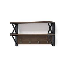 Oak Entry Shelf With Hang Hooks