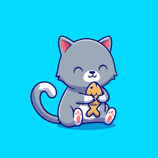 Cute Cat Holding Fish Cartoon Icon
