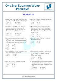 One Step Equation Word Problems Workbook 1