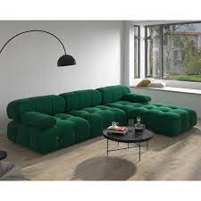 104 In Round Arm 9 Piece Velvet L Shaped Sectional Sofa In Green