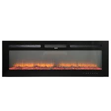 Black 50 In Wall Mounted Recessed Electric Fireplace With Logs And Crystals Remote 1500 750 Watt