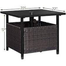 Wicker Outdoor Side Table With Umbrella Hole