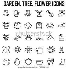Garden Tree Flower Icons Set Vector