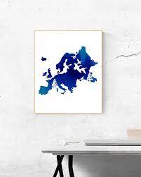 Watercolor Blue Europe Icon Wall Art
