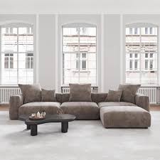 142 In Square Arm 4 Piece L Shaped Polyester Corduroy Modern Sectional Sofa In Brown