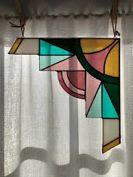 Set Of 2 Stained Glass Art Deco Corner