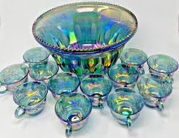 Blue Carnival Glass Punchbowl