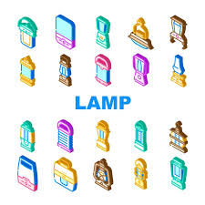 Camp Lamp Lighting Equipment Icons Set