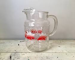 Vintage Glass Water Pitcher With Maple