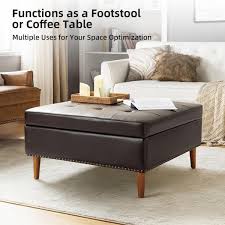 Faux Leather Tufted Cocktail Ottoman
