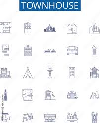 Townhouse Line Icons Signs Set Design