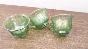 11 Vintage Green Carnival Glass Punch