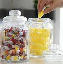 Set Of 2 Large Ribbed Glass Candy Jars