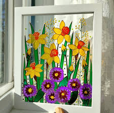 Daffodils 11x9 Glass Painting Sun