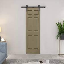 Calhome 24 In X 80 In 6 Panel Olive Green Painted Mdf Composite Bi Fold Barn Door With Sliding Hardware Kit