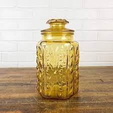 9 Vintage Amber Glass Jar With Lid