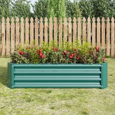 Cesicia 4 Ft X 2 Ft X 1 Ft Green Metal Outdoor Rectangle Raised Garden Bed Planter Box For Vegetables Flowers Herbs