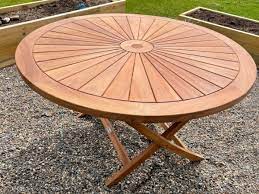 Round Teak Folding Garden Table Set