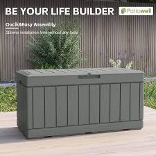 Patiowell 90 Gal Heavy Duty Outdoor Storage Deck Box In Gray Wood Look Outdoor Storage Box With Padlock