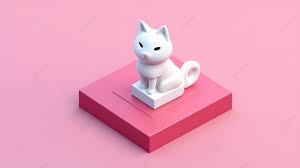 Isometric 3d Icon White Cat Figurine