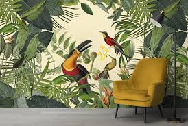 Jungle Birds Bright Wall Mural By