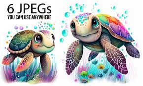 Cute Rainbow Turtles Wall Art Images