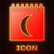 Glowing Neon Moon Phases Calendar Icon