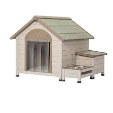 Cenadinz Outdoor Fir Wood Dog House With An Open Roof Ideal For Small To Medium Dogs With 2 Bowls Ivory