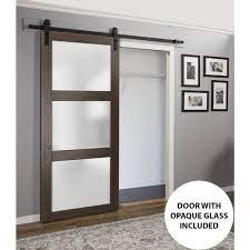 Sartodoors Sy Barn Door 42 X 84 Inches Frosted Glass Lucia 2552 Chocolate Ash 8ft Rail Hangers Heavy Hardware Set Solid Panel Interior Doors