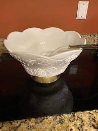 Milk Glass Grapevine Punch Bowl With 10